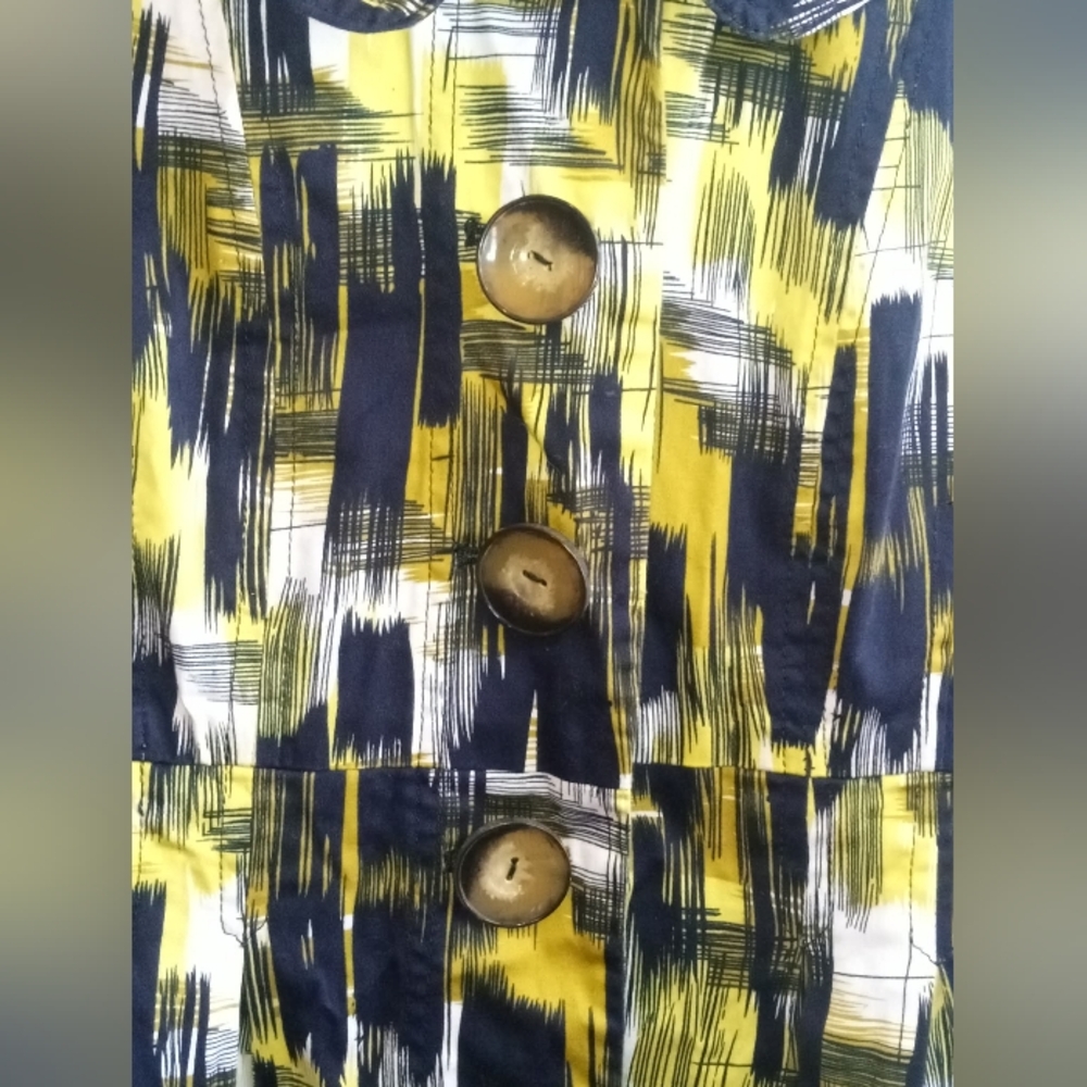 Appraisal Brushstroke Yellow Black White Short Trench Coat Mad Men Office Casual - Picture 3 of 10